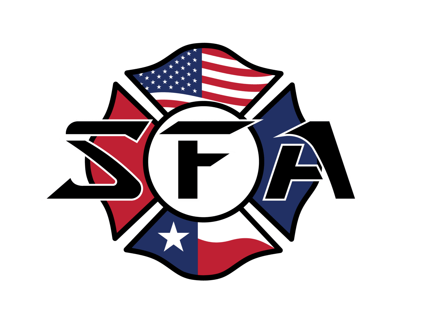 A picture of the sfa logo with the american flag and texas state symbols.