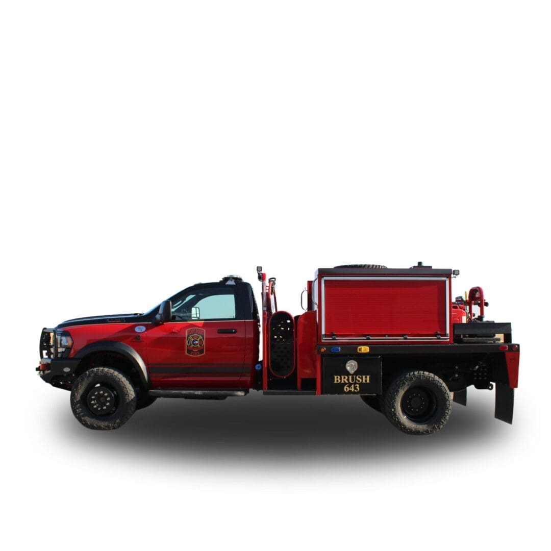 Red brush truck with black trim.