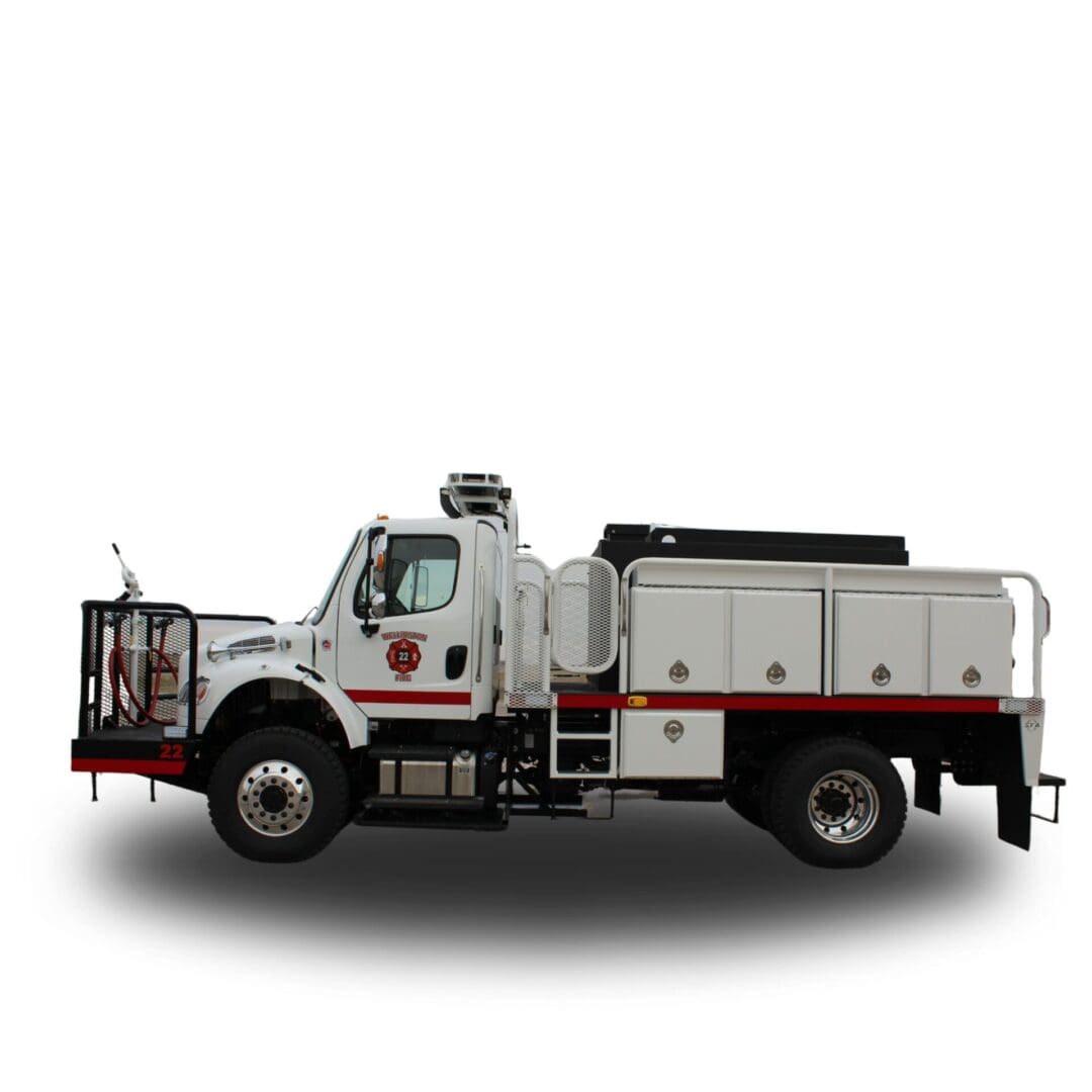 White fire truck with a water tank.