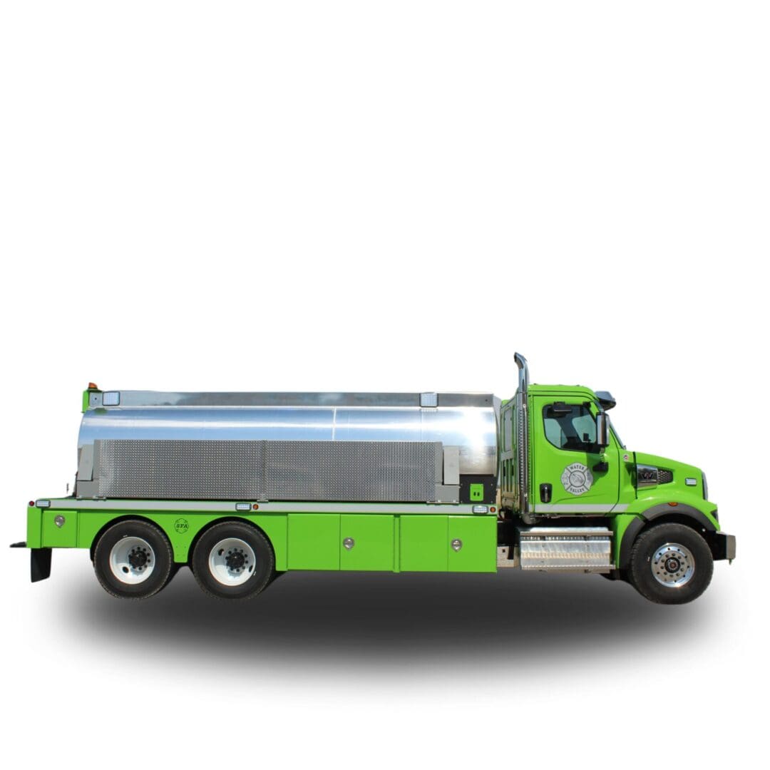 Green tanker truck with silver tank