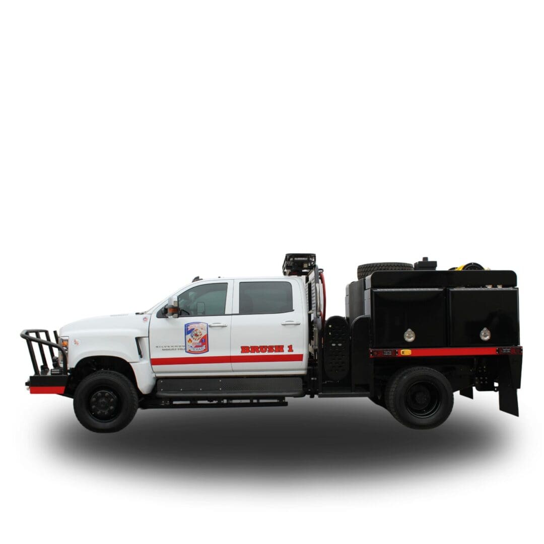 White fire truck with black tank, Brush 1.