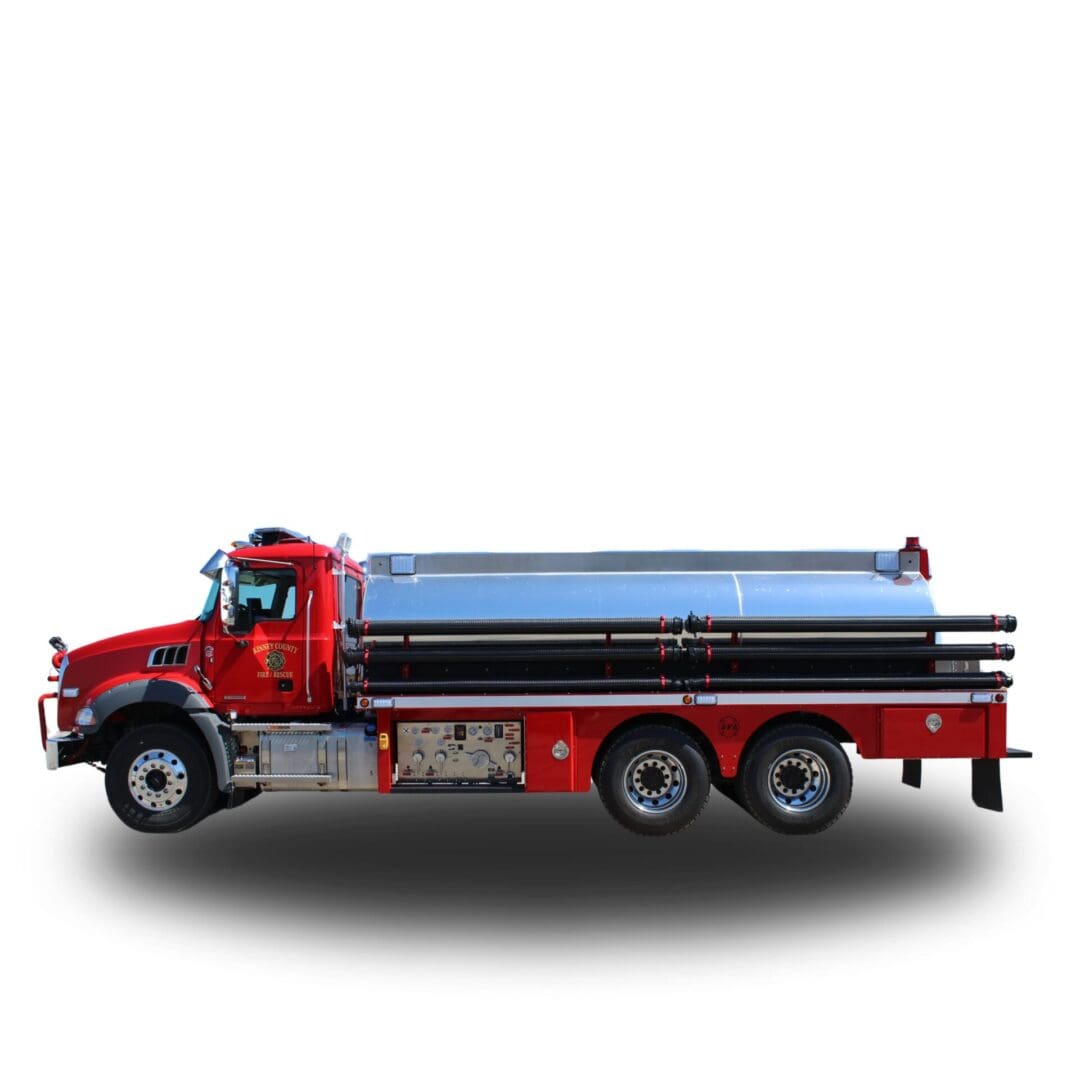 Red fire truck with water tank.