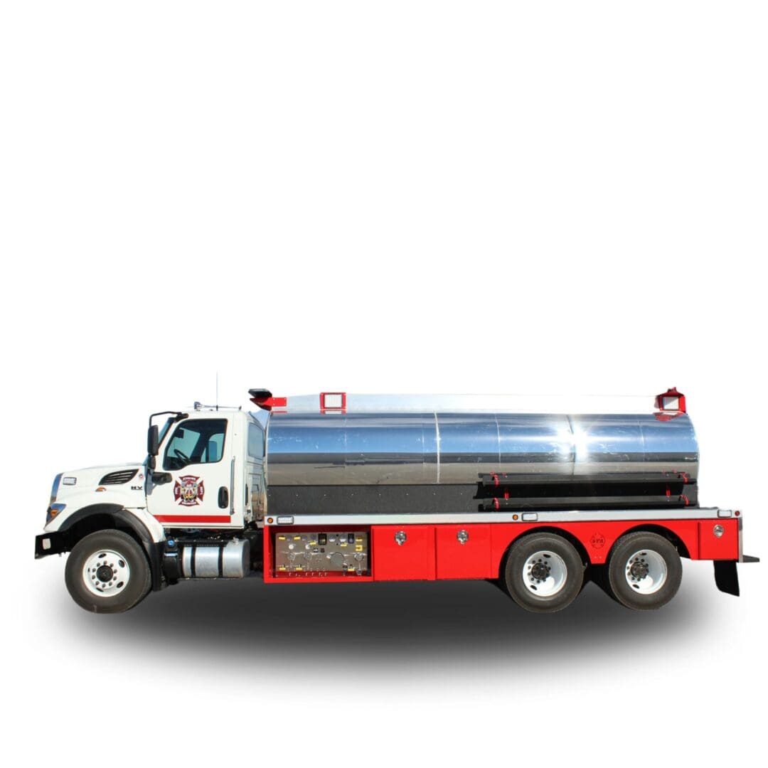 White fire truck with a water tank.