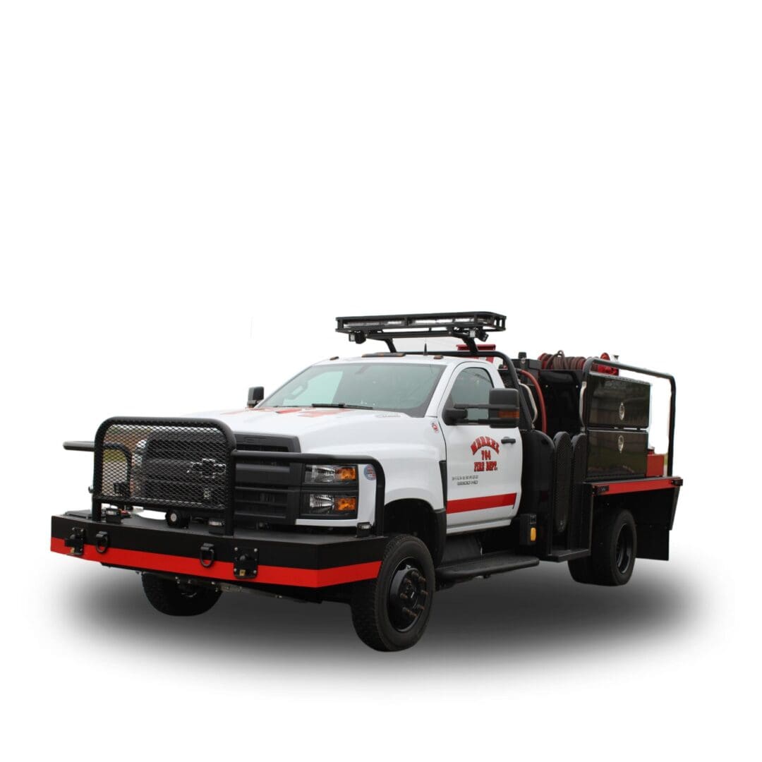 White fire truck with black bumper.