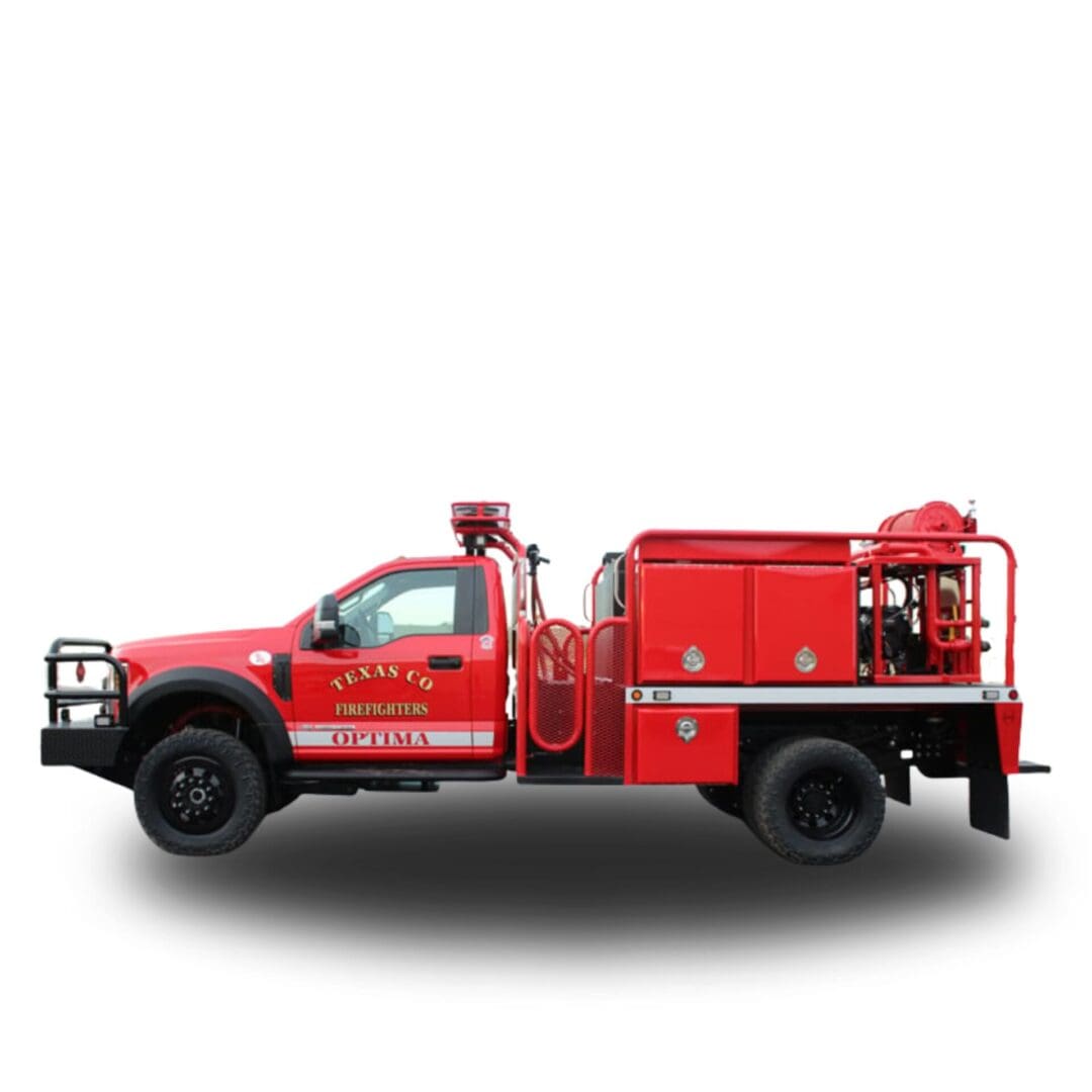 Red fire truck with Texas Co. logo.