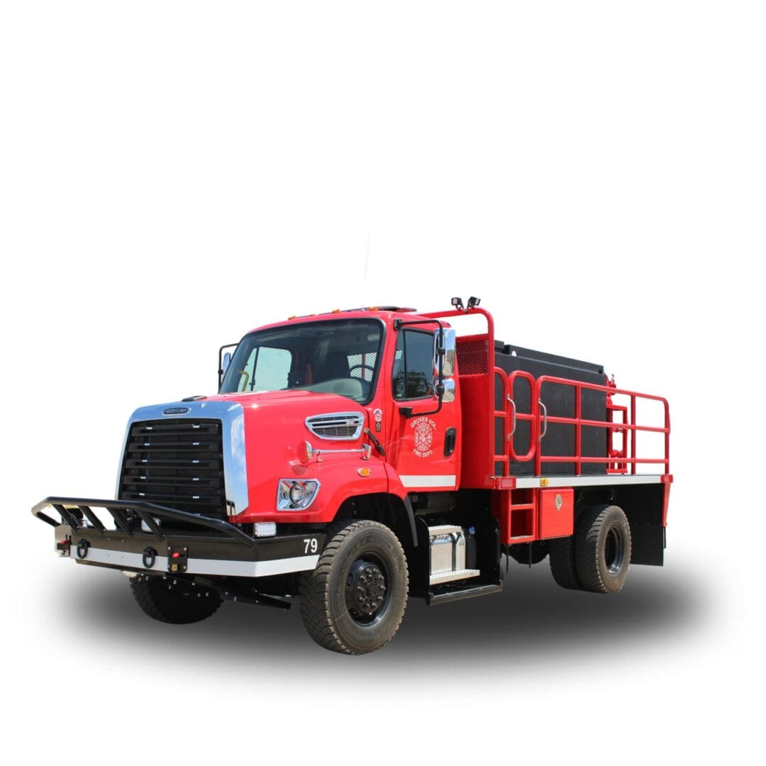 Red fire truck with black grill