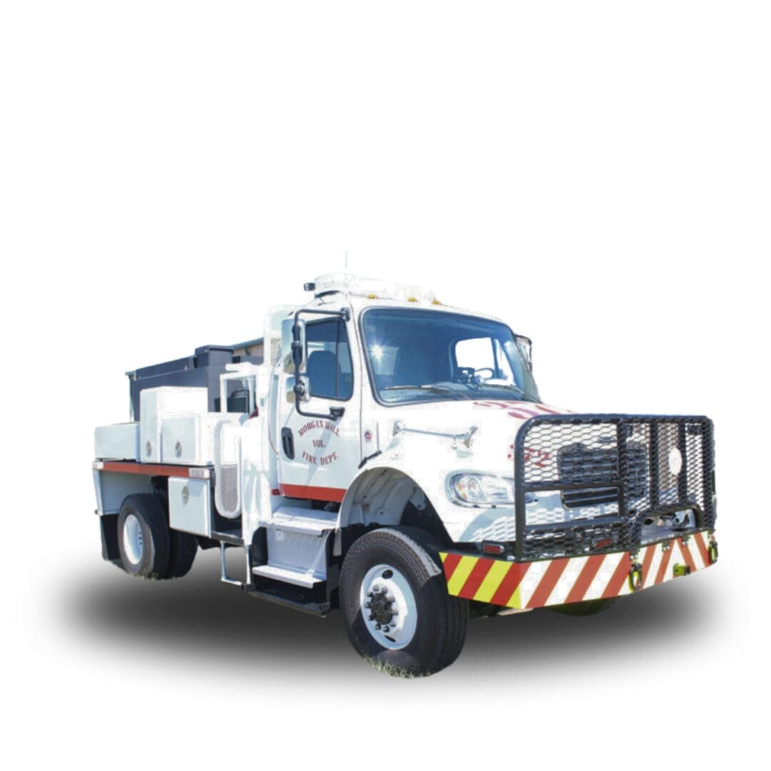 White fire truck with a black grill.