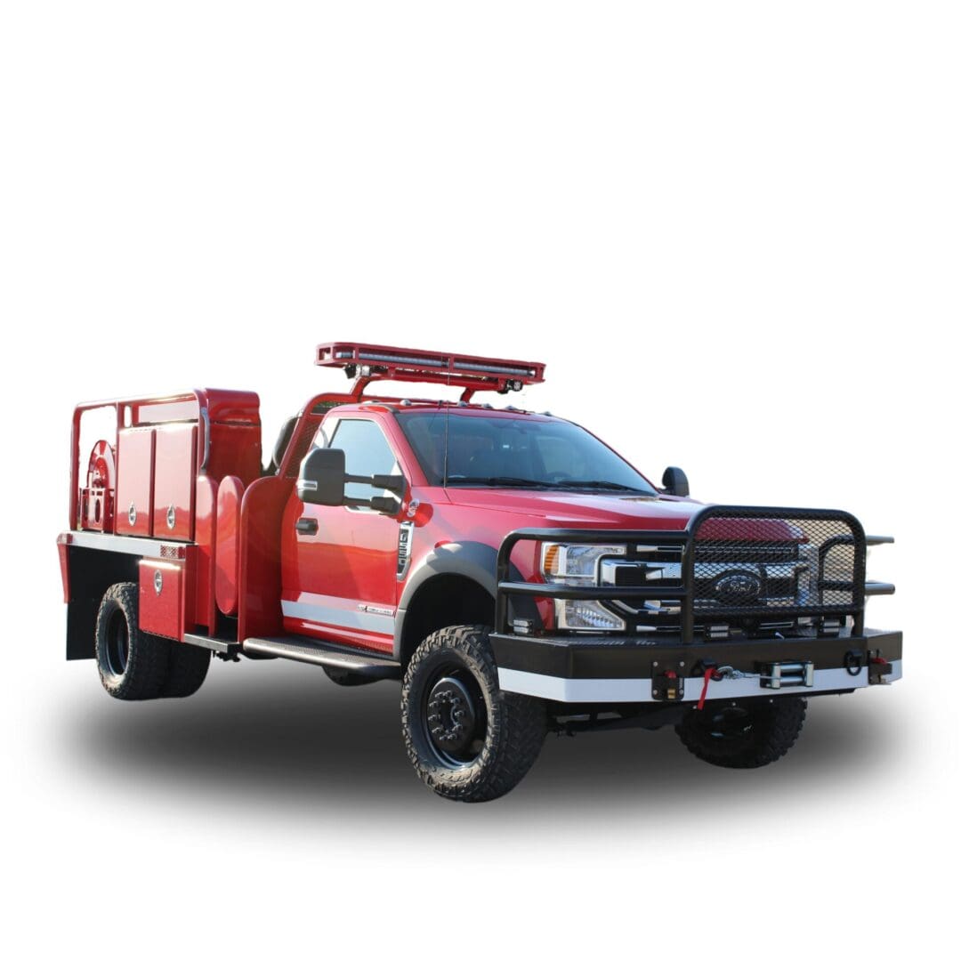 Red fire truck with black bumper