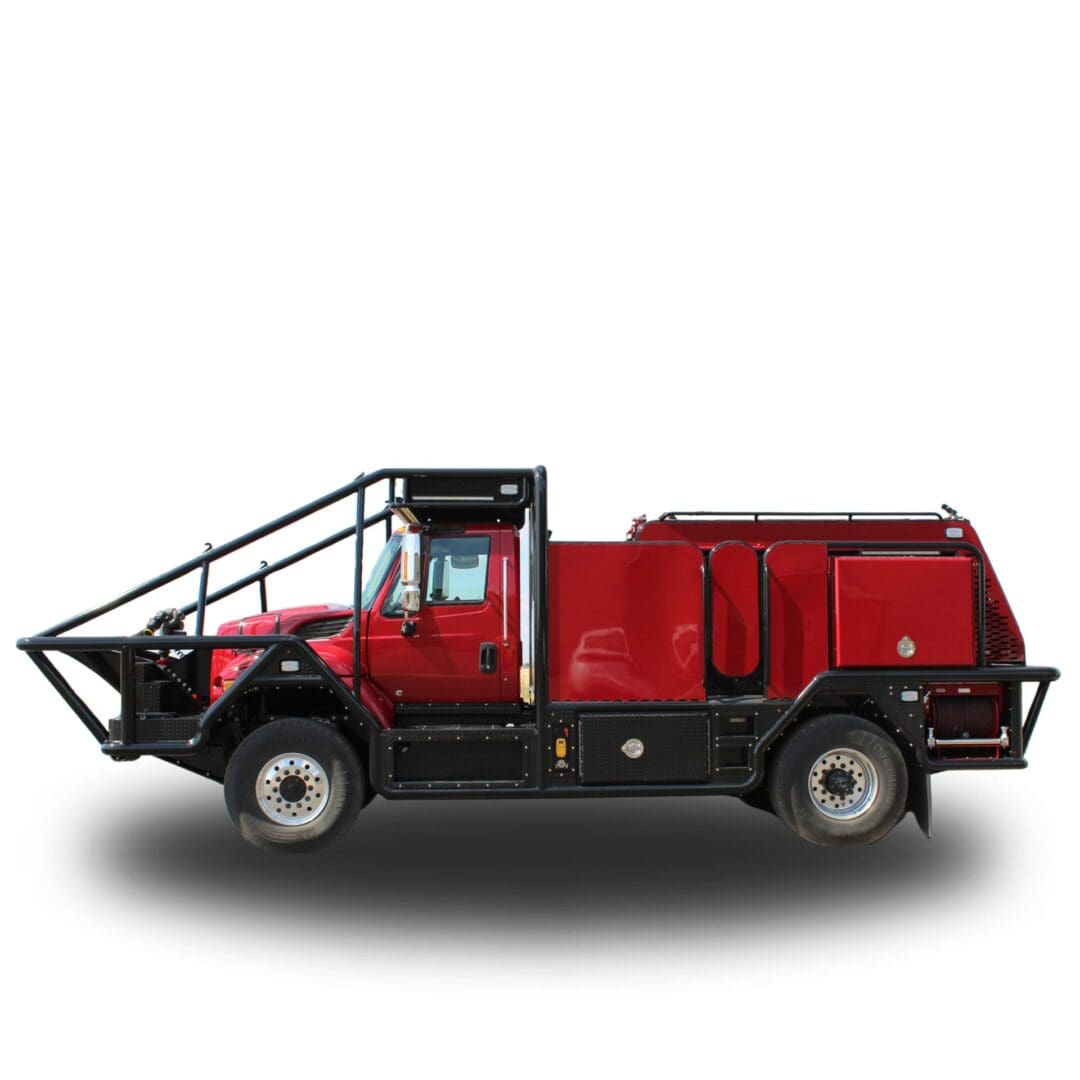 Red fire truck with black frame.