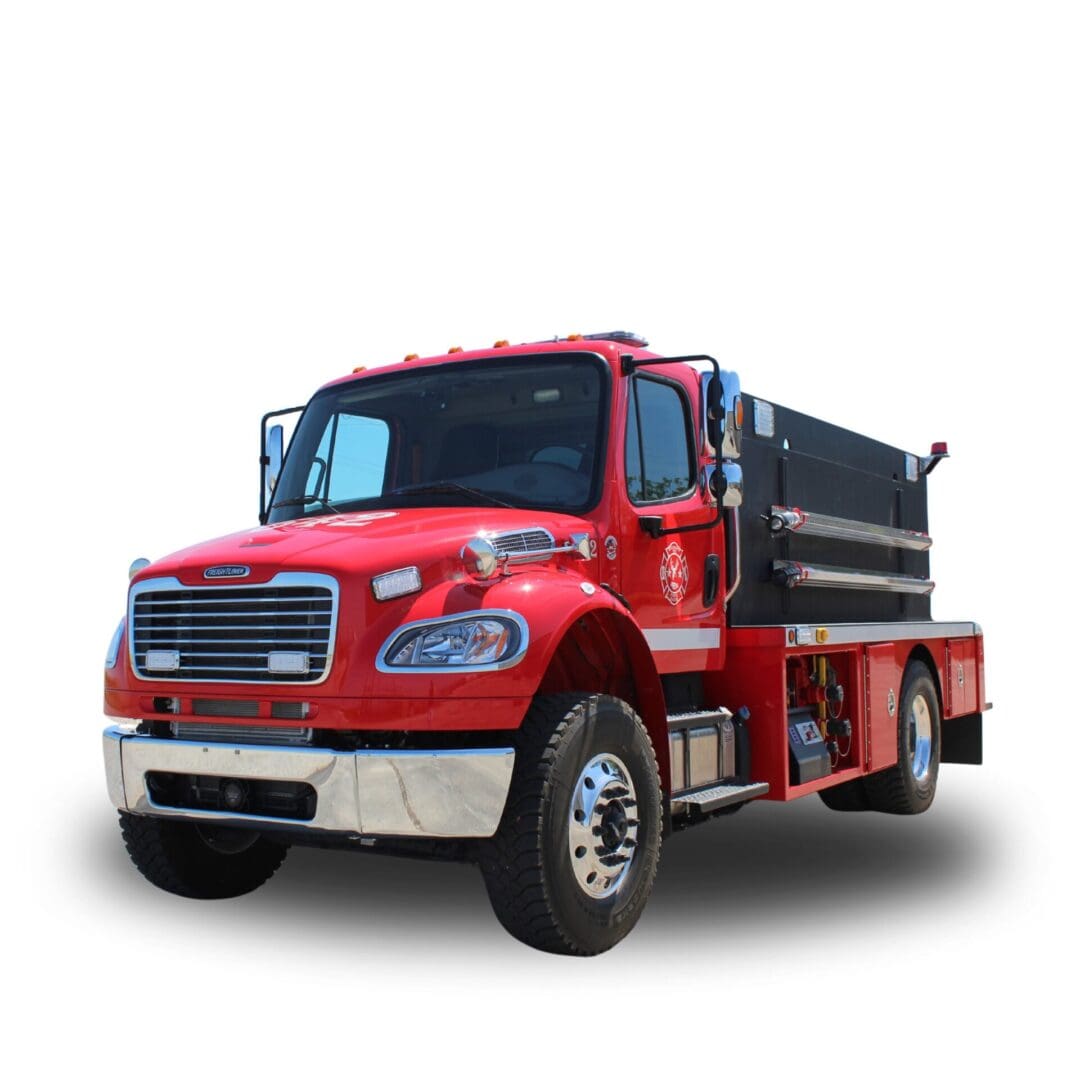 Red fire truck with black tank