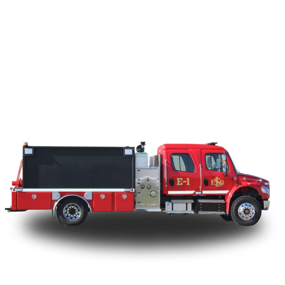 Red fire truck with "E-1" markings.