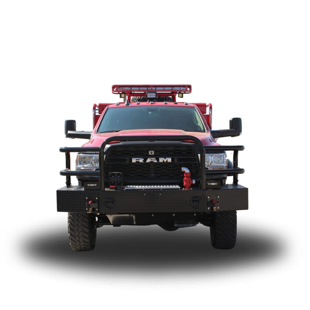 Red Ram truck with black bumper.