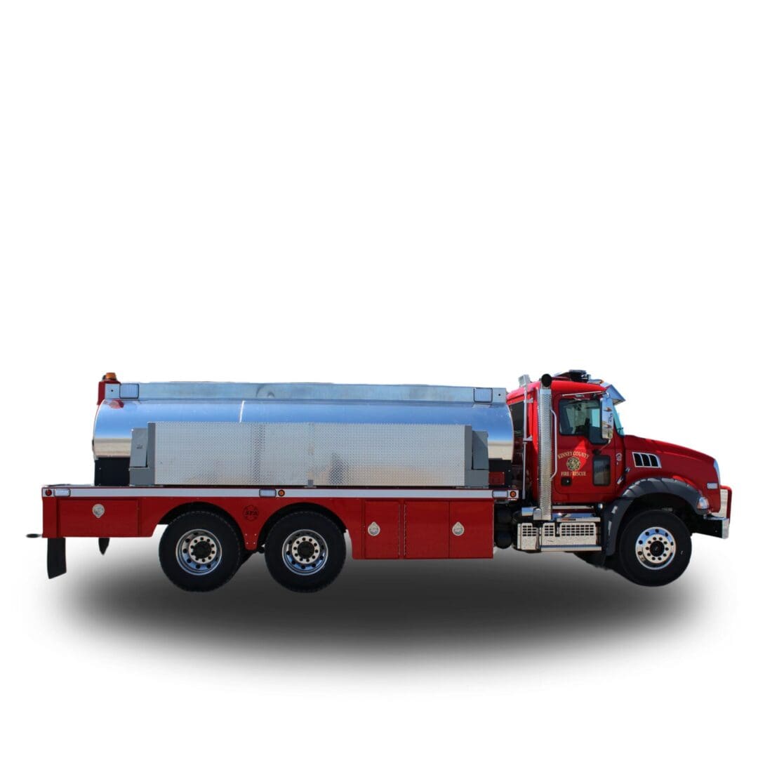 Red fire truck with water tank.