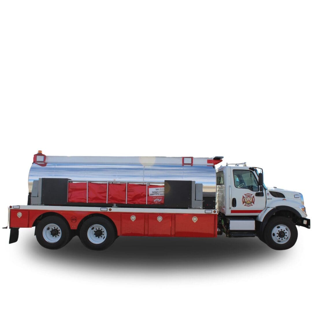 White fire truck with red details.