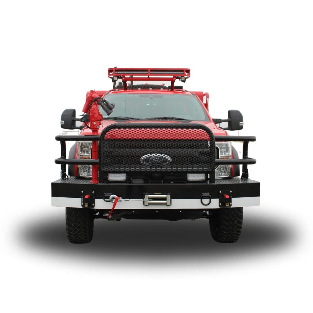 Red fire truck with front bumper