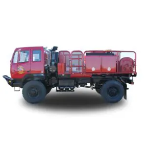 Red fire truck with water tank