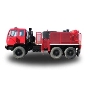 Red fire truck with a water tank.