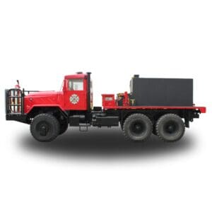 Red fire truck with water tank.