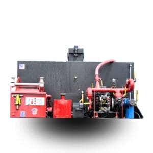 Industrial fire suppression system with hoses.