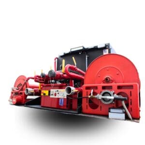 Red fire suppression system with hoses.