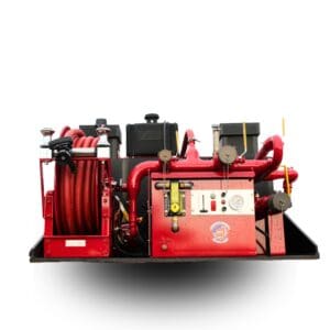 Fire truck hose reel and pump unit.