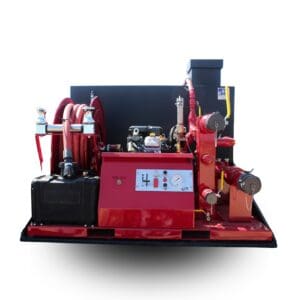 Portable fire suppression system with hose reel.