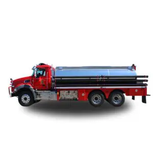 Red fire truck with water tank.