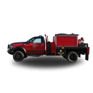 Red brush fire truck with black trim.