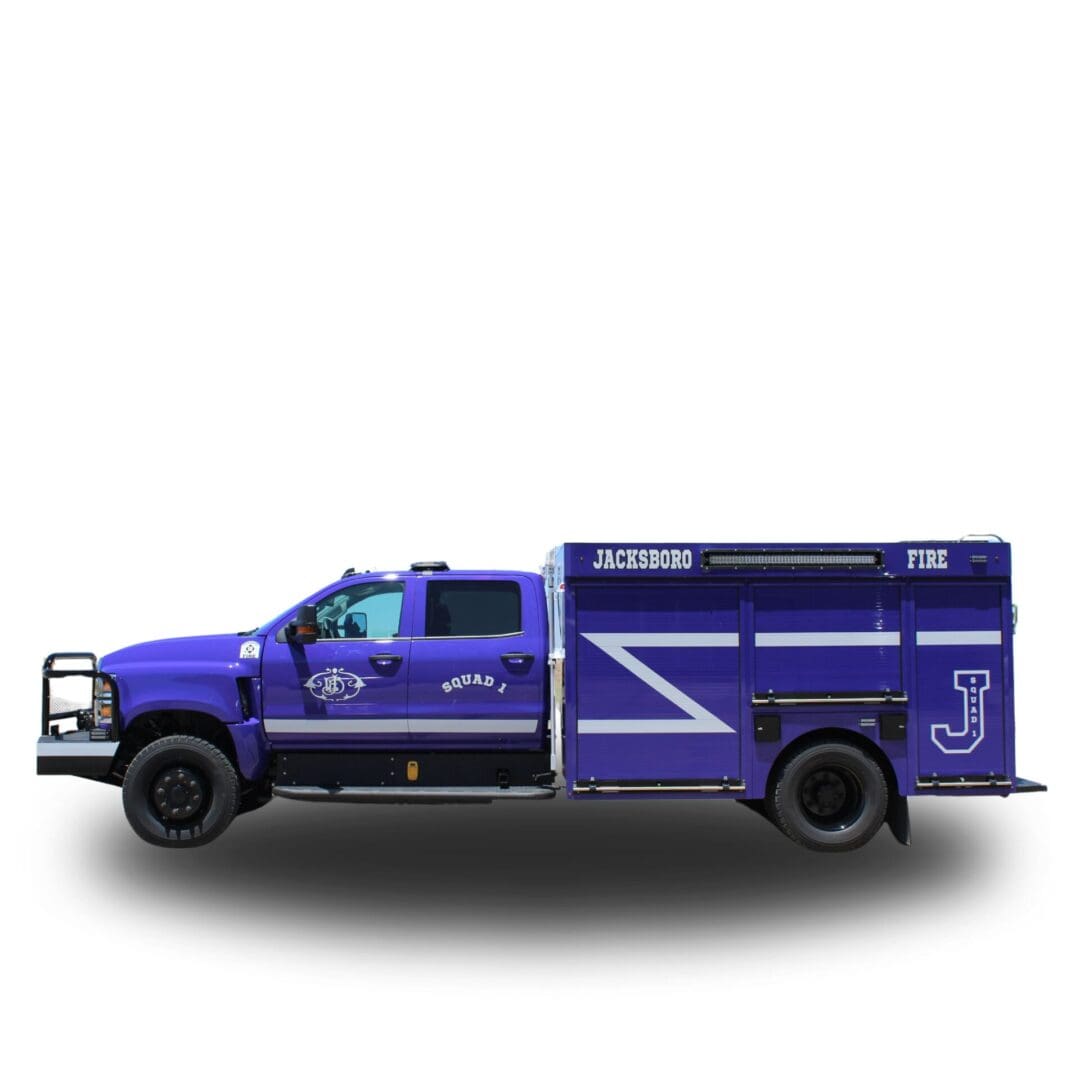 Purple Jacksboro fire department squad truck.