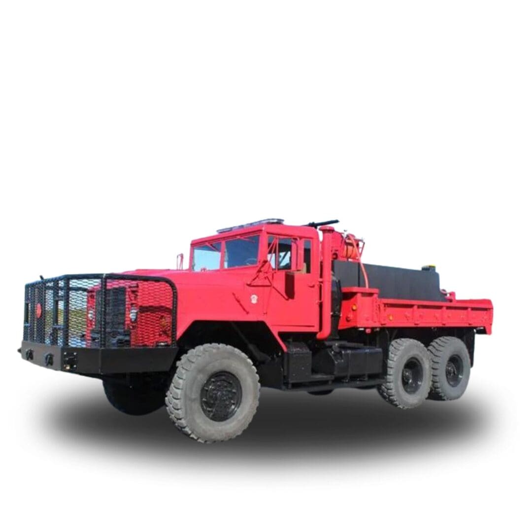 Red fire truck with water tank.