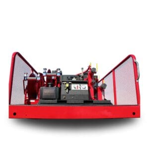 Red fire truck hose reel unit.