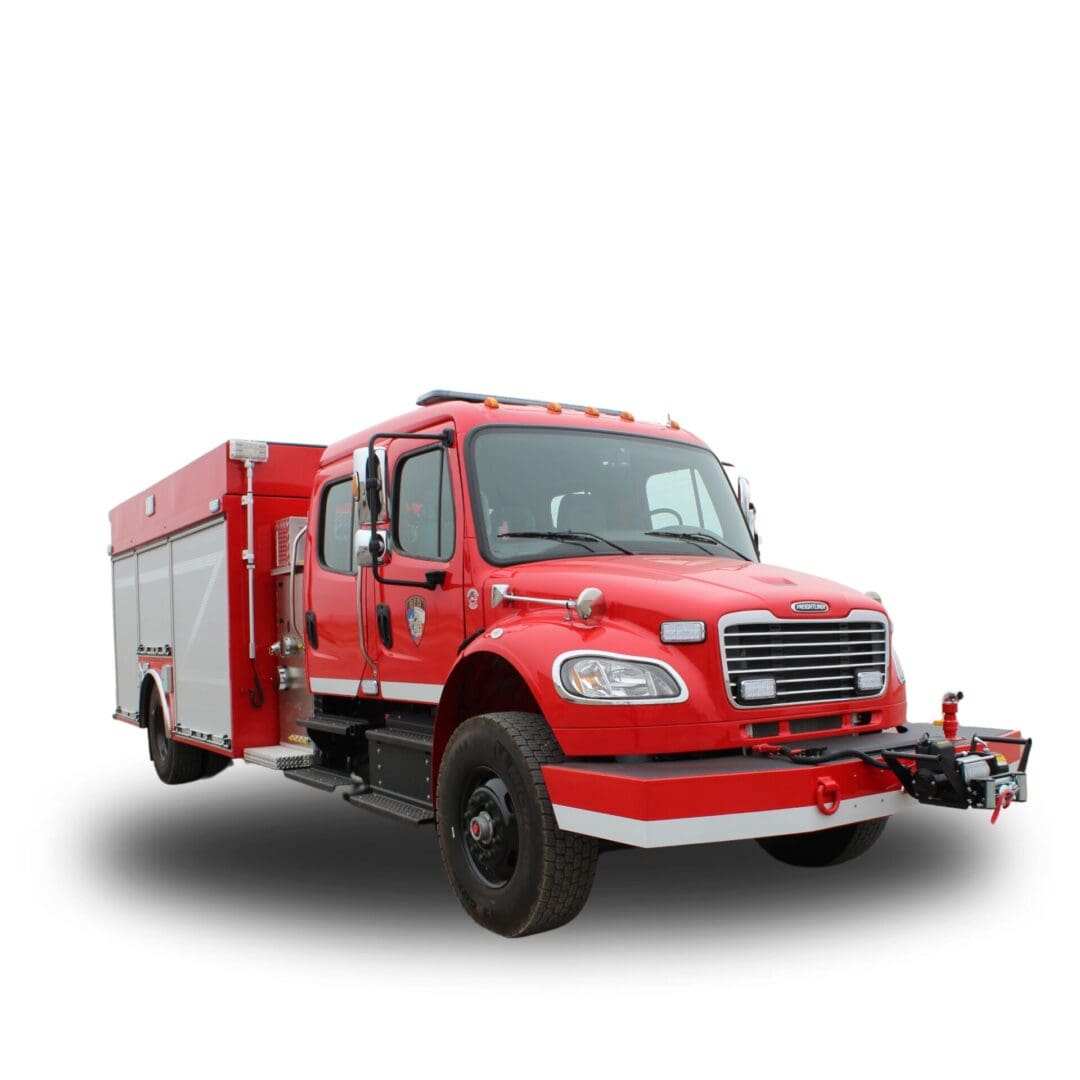 Red fire truck with white trim.