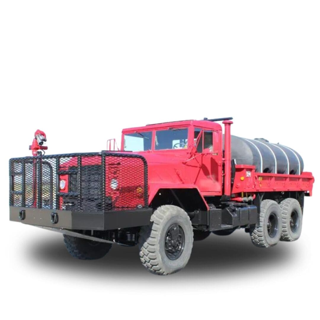 Red fire truck with water tank