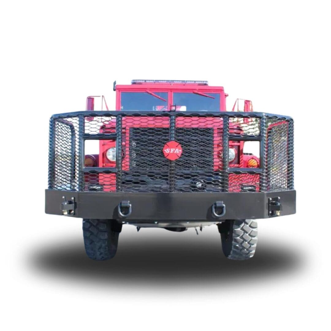 Front view of a red fire truck.