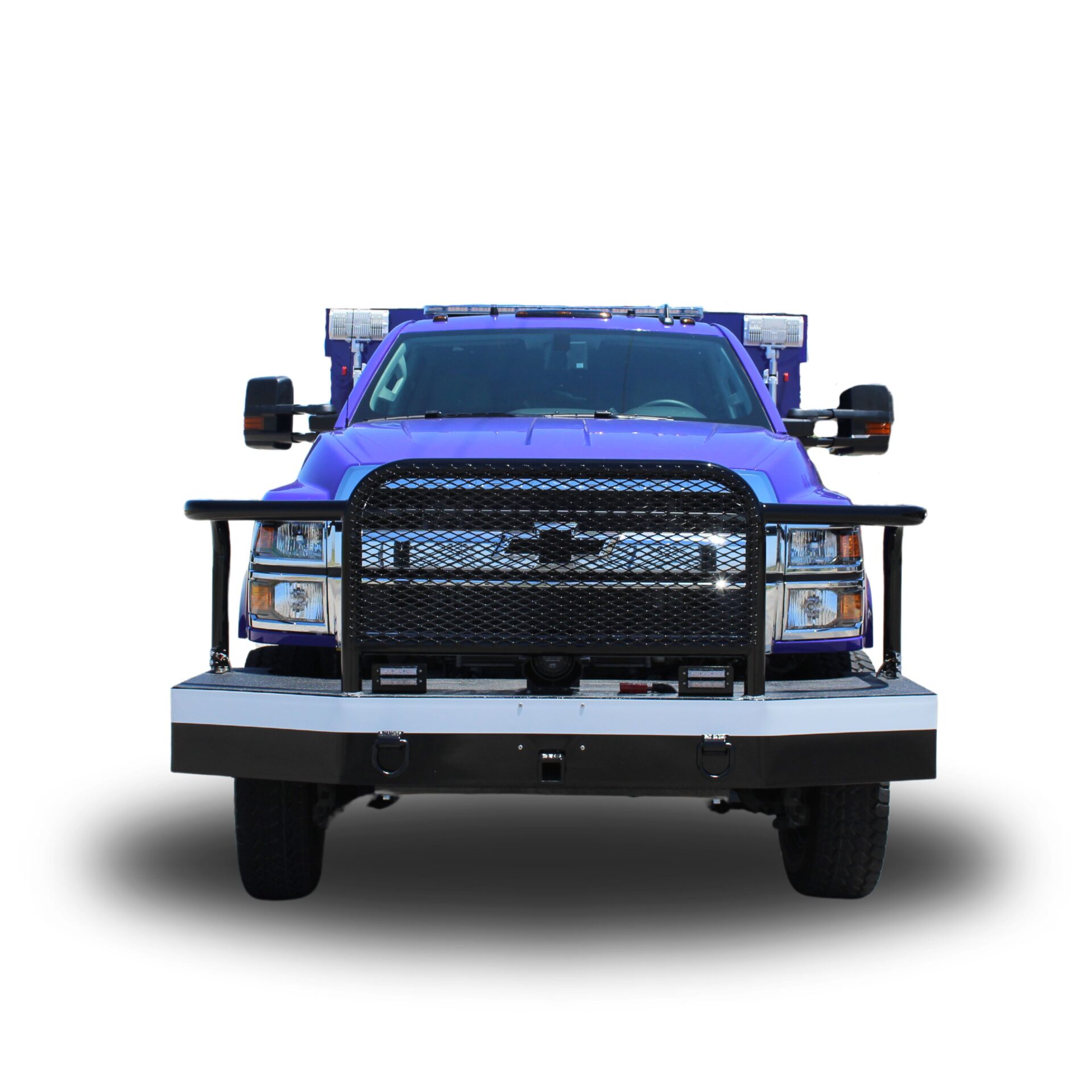 Purple pickup truck with black grille.