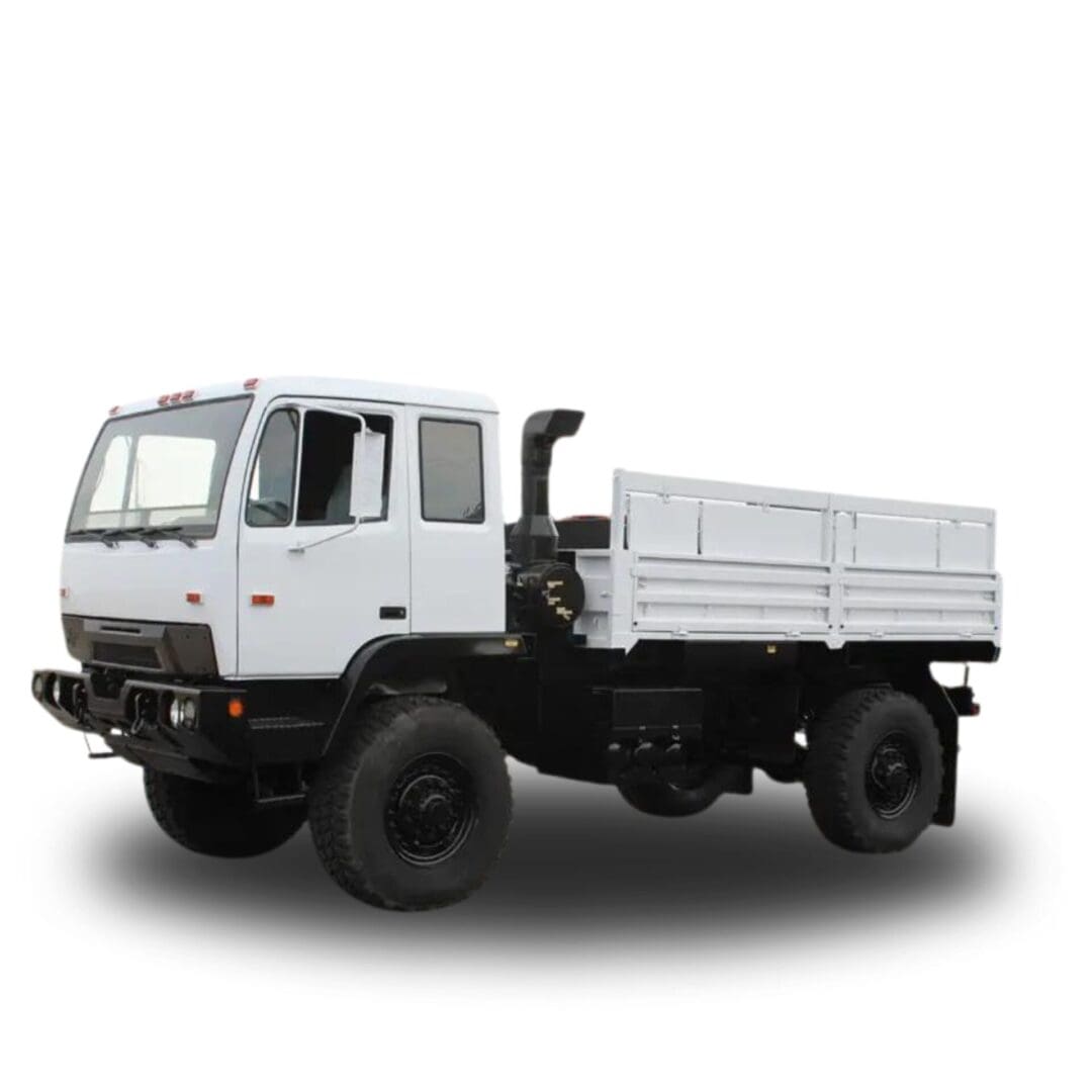 White flatbed truck on white background.