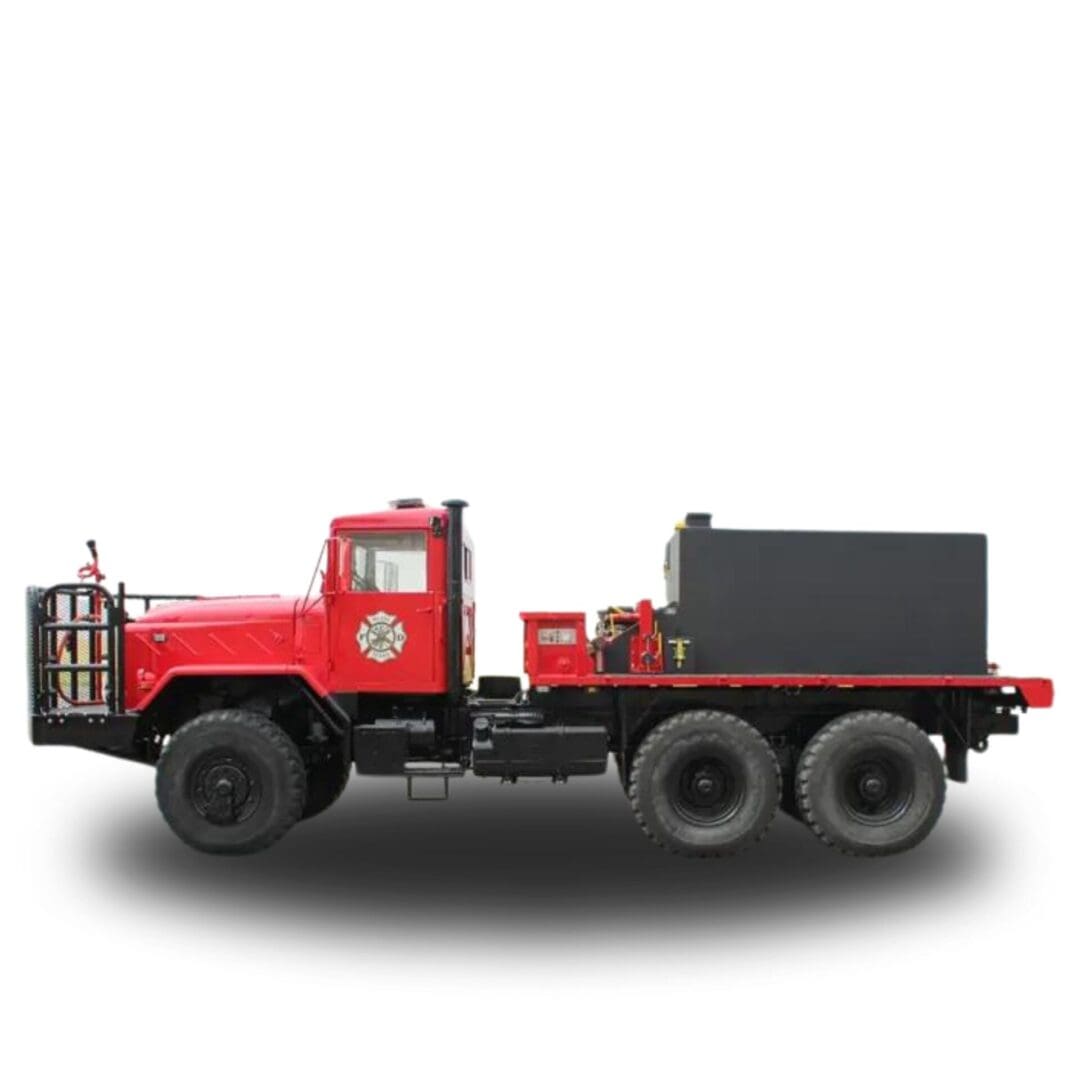 Red fire truck with water tank.