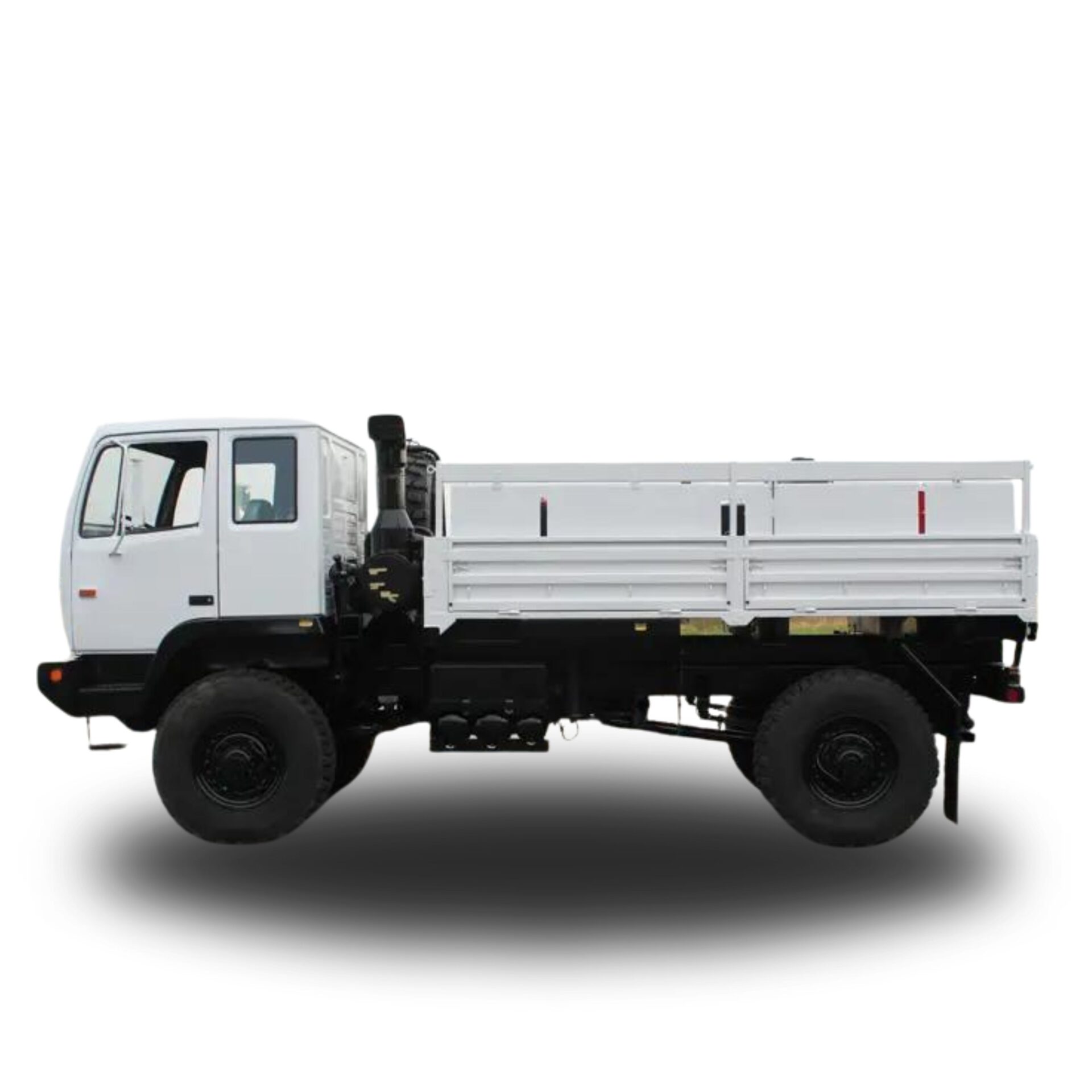 White cargo truck with flatbed