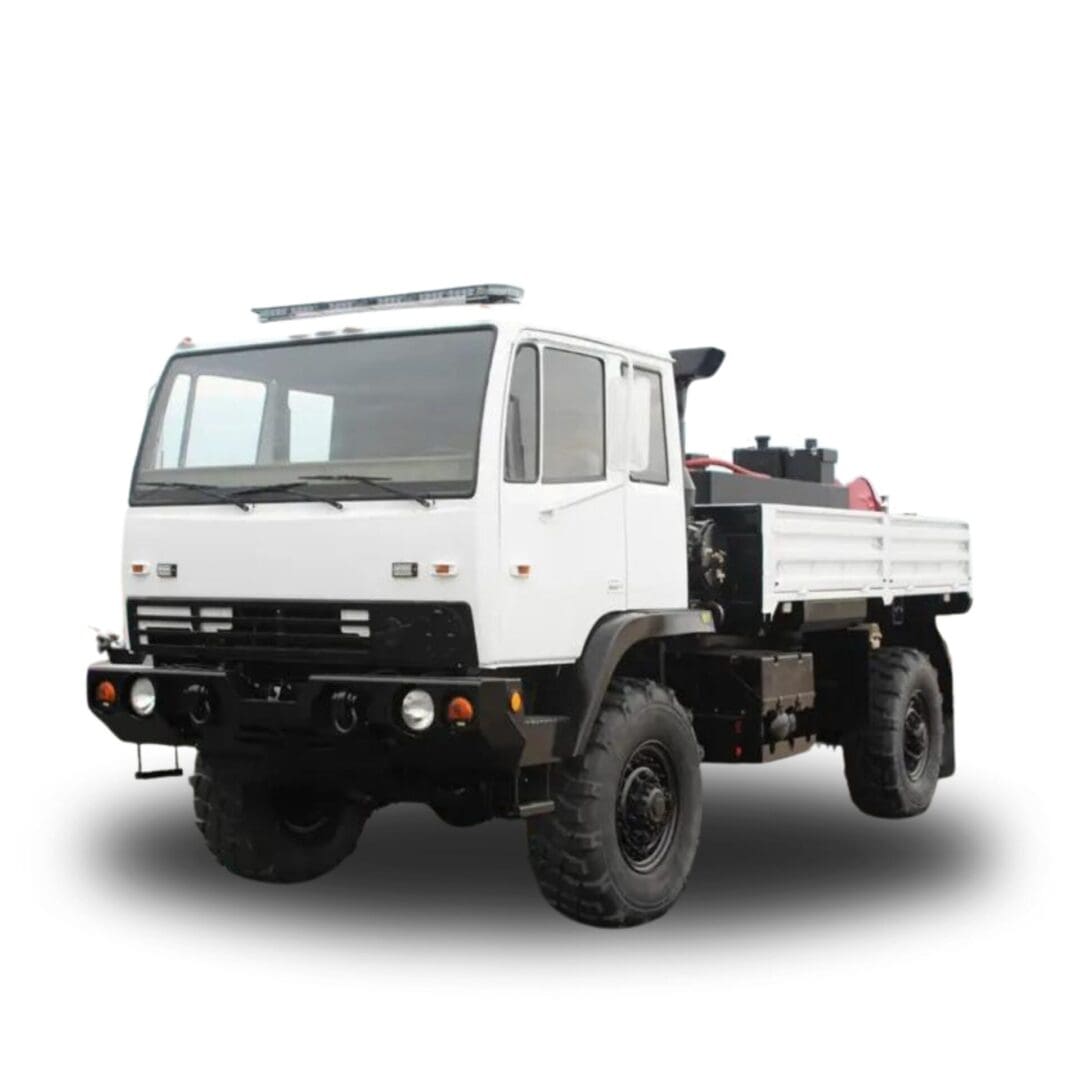 White flatbed truck on a white background.