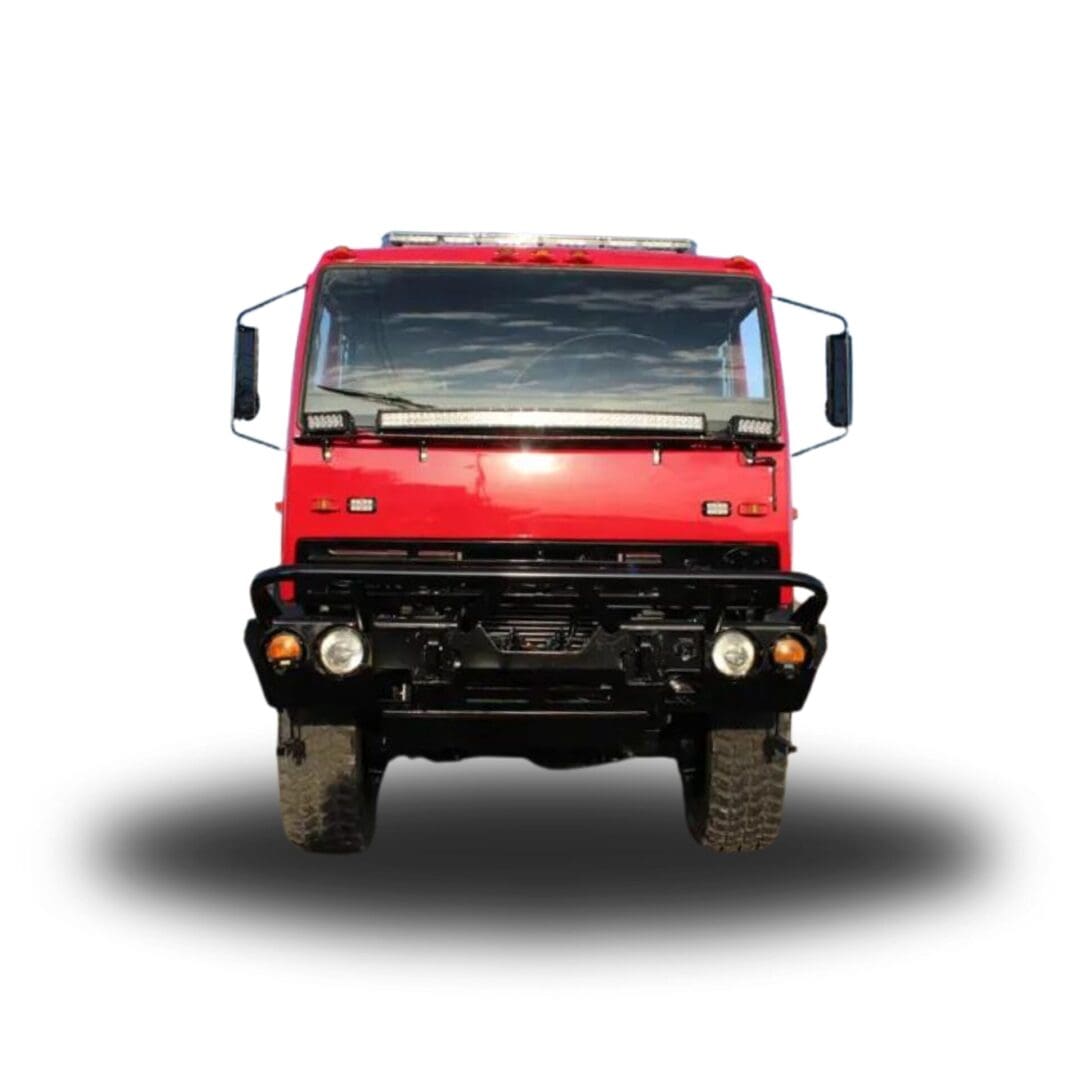 Red fire truck with black bumper