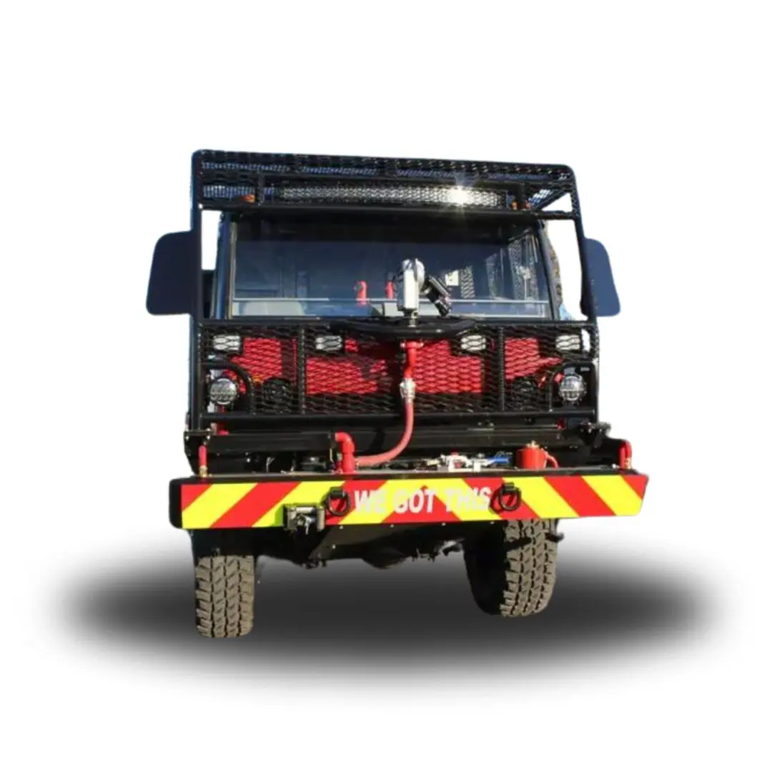 Front view of a black fire truck.