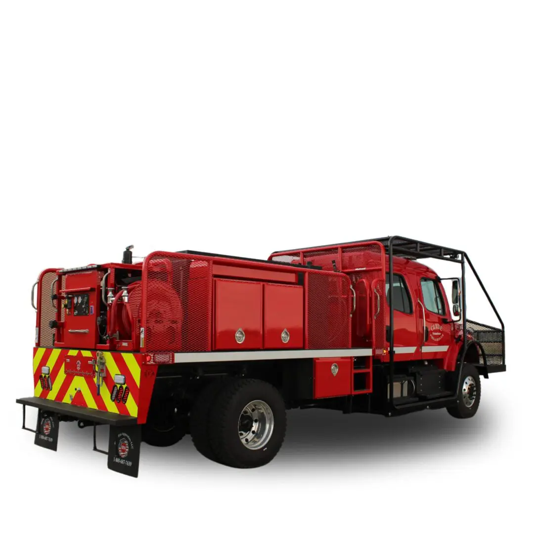 Red fire truck with water tank