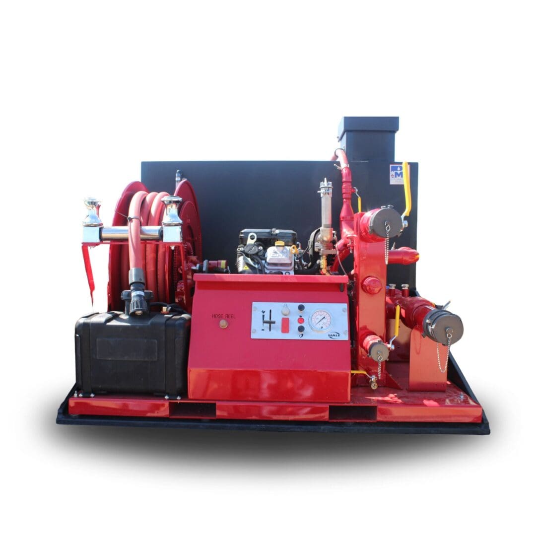 Portable fire pump unit with hose reel.