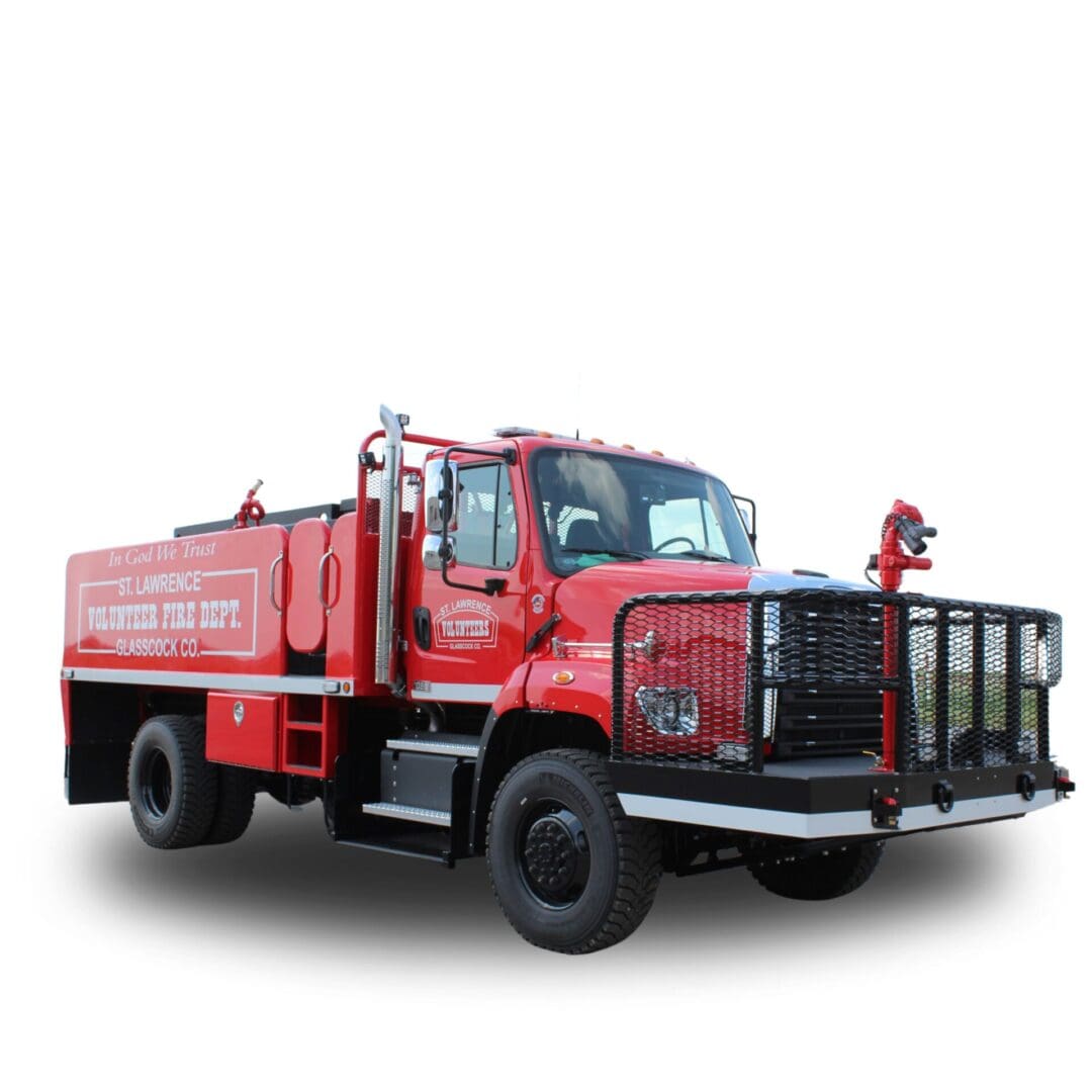 Red fire truck with St. Lawrence logo.