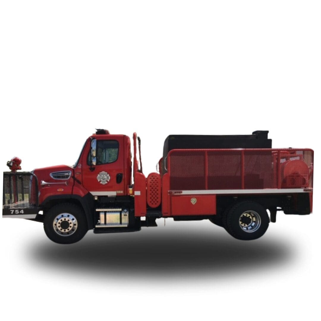 Red fire truck with water tank.