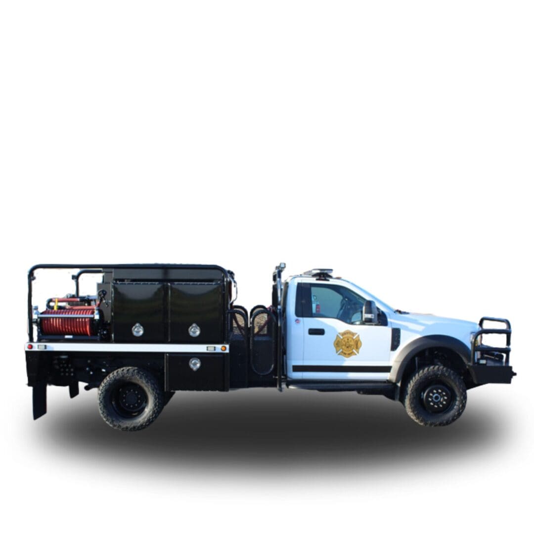 White fire truck with black tank