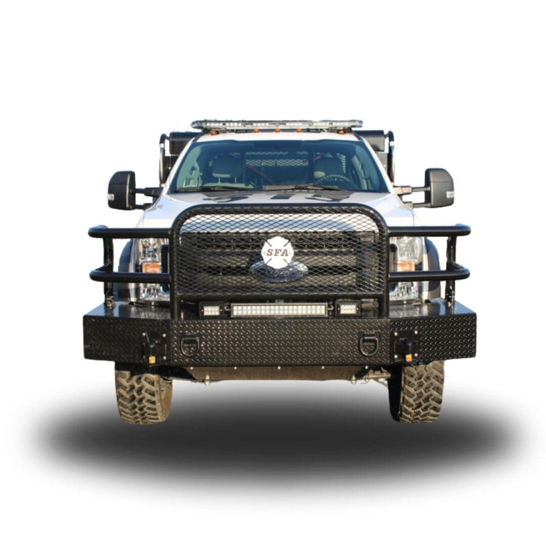 White truck with black grill and bumper